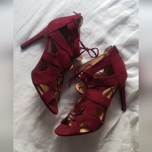 Express Burgundy Wine Lace-Up High Heel Sandals